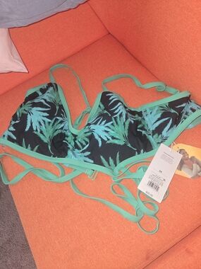 Fe Noel x Target Tropical Palm Print Bikini Top - Teal & Black